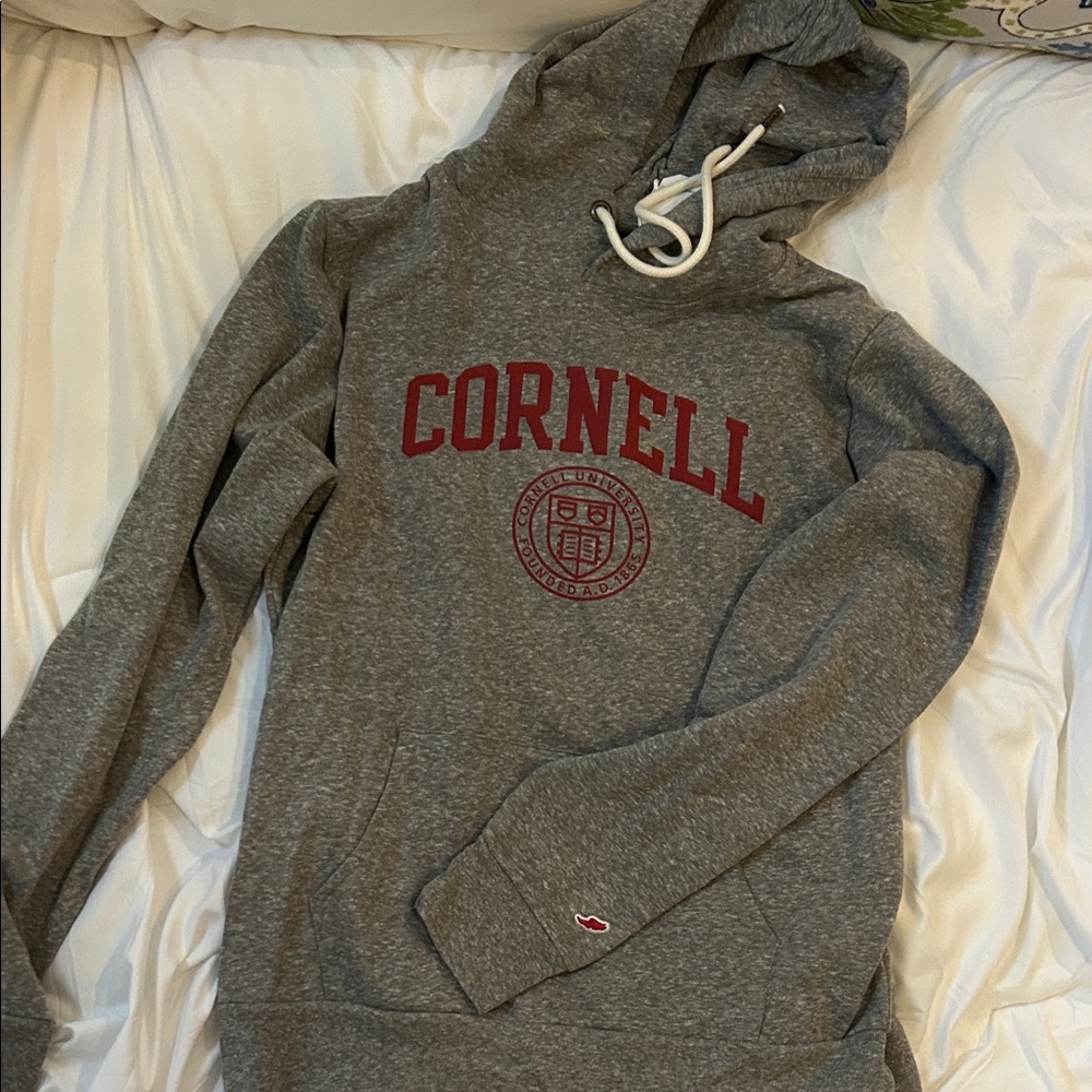 Cornell Gray Hoodie with Red Lettering